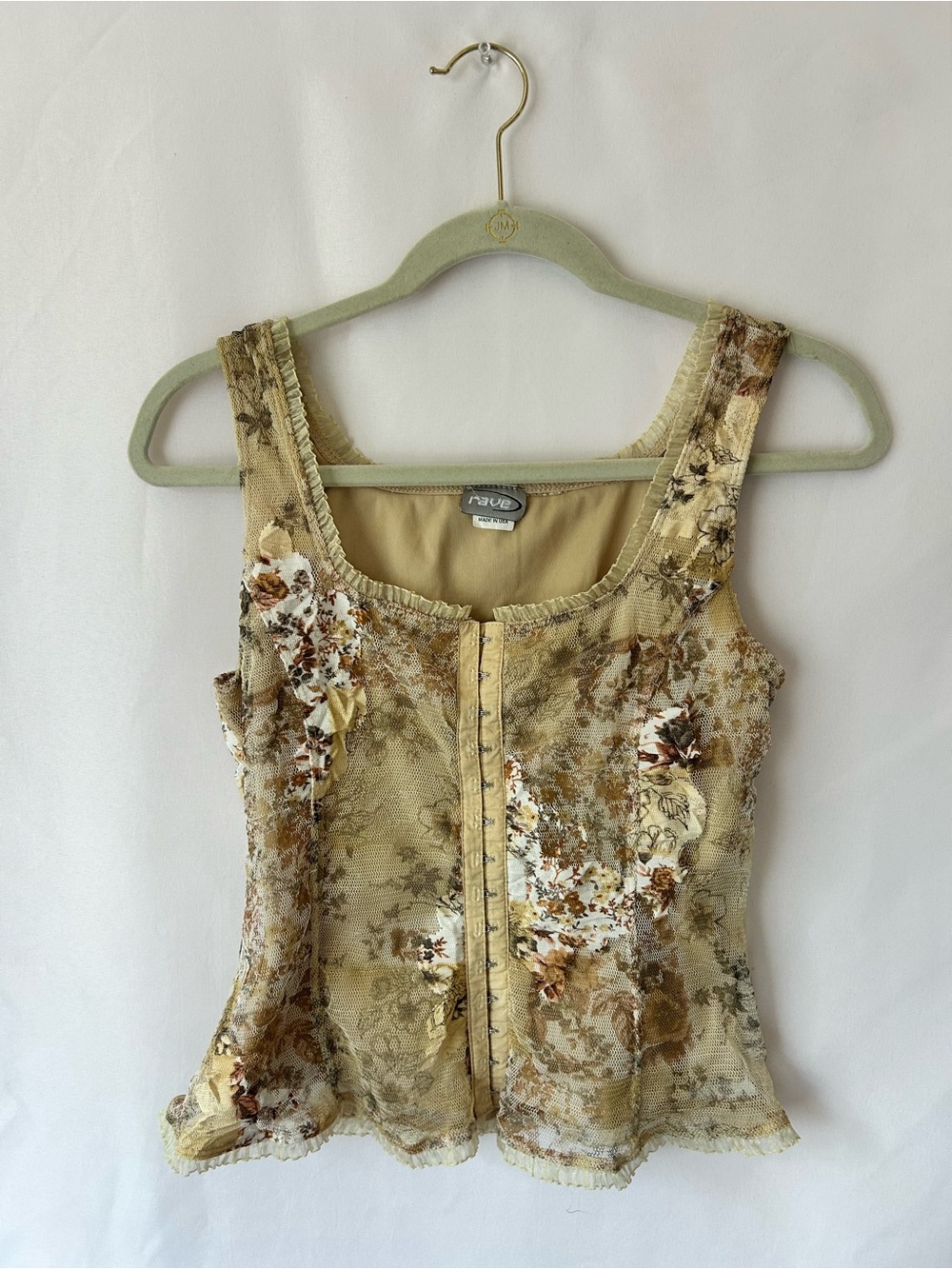 Rave Y2K Floral Lace-Trim Hook Front Camisole